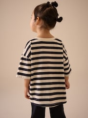Black & White Stripe Girls Short Sleeve 100% Cotton T-Shirt (3mths-7yrs) - Image 3 of 8