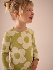Green Flower Rib Long Sleeve T-Shirt (3mths-7yrs) - Image 1 of 8
