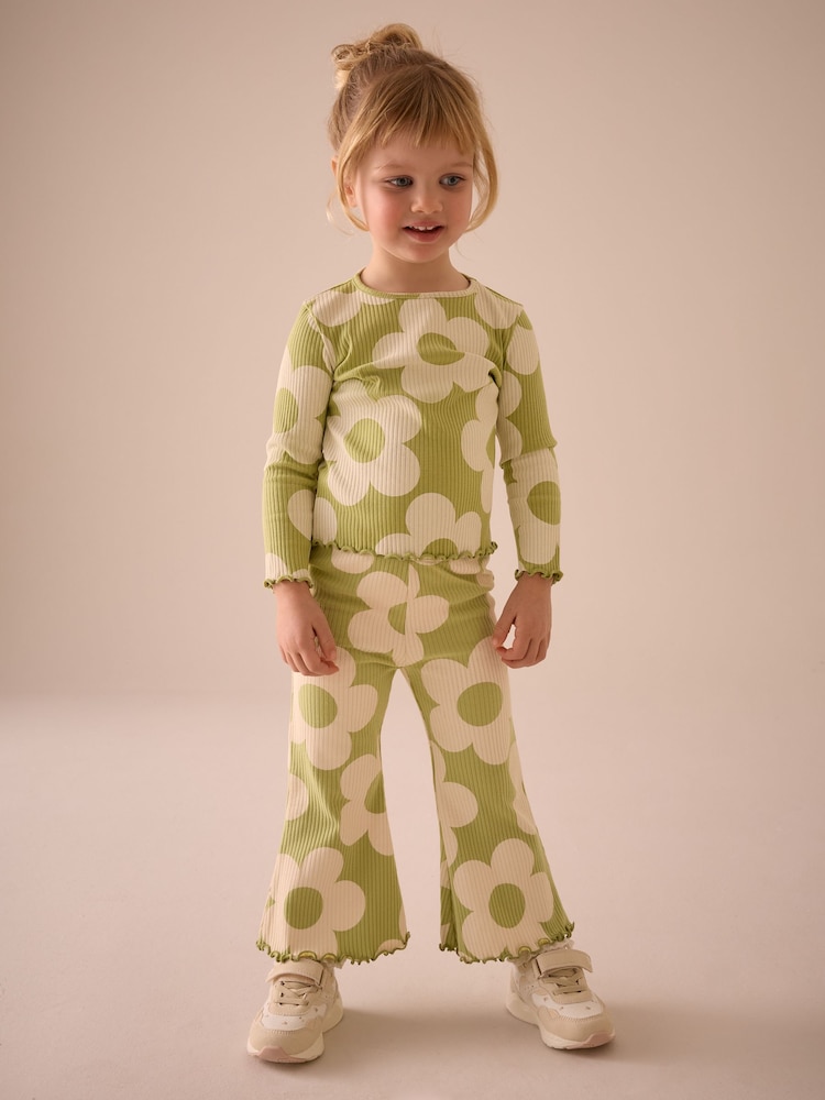 Green Flower Rib Long Sleeve T-Shirt (3mths-7yrs) - Image 2 of 8