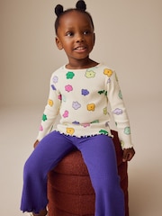 Cream Rainbow Flowers Rib Long Sleeve T-Shirt (3mths-7yrs) - Image 4 of 12