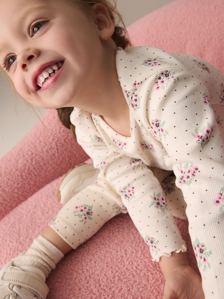 Cream Ditsy Floral Rib Long Sleeve T-Shirt (3mths-7yrs) - Image 2 of 9