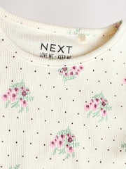 Cream Ditsy Floral Rib Long Sleeve T-Shirt (3mths-7yrs) - Image 7 of 9