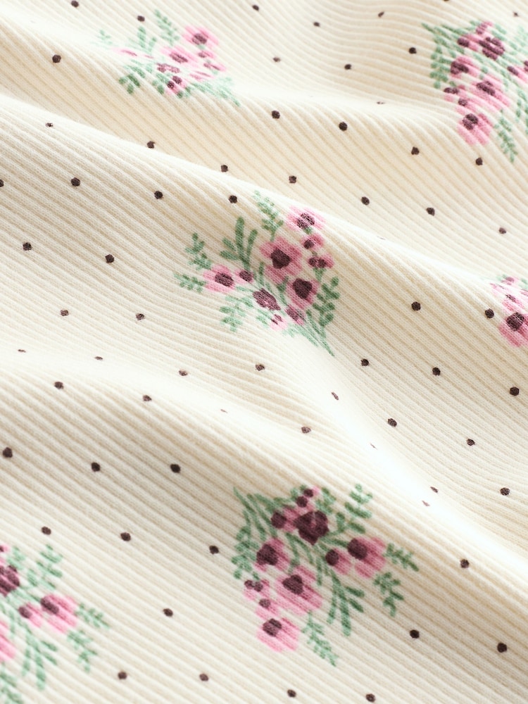 Cream Ditsy Floral Rib Long Sleeve T-Shirt (3mths-7yrs) - Image 9 of 9