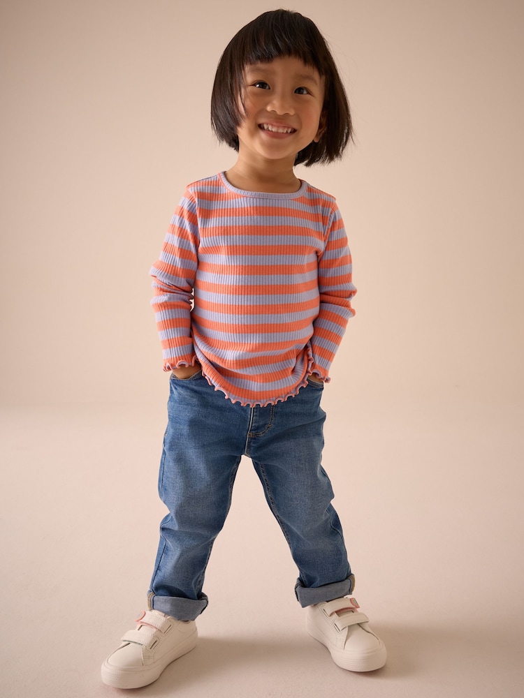 Orange/Purple Stripe Rib Long Sleeve T-Shirt (3mths-7yrs) - Image 2 of 7