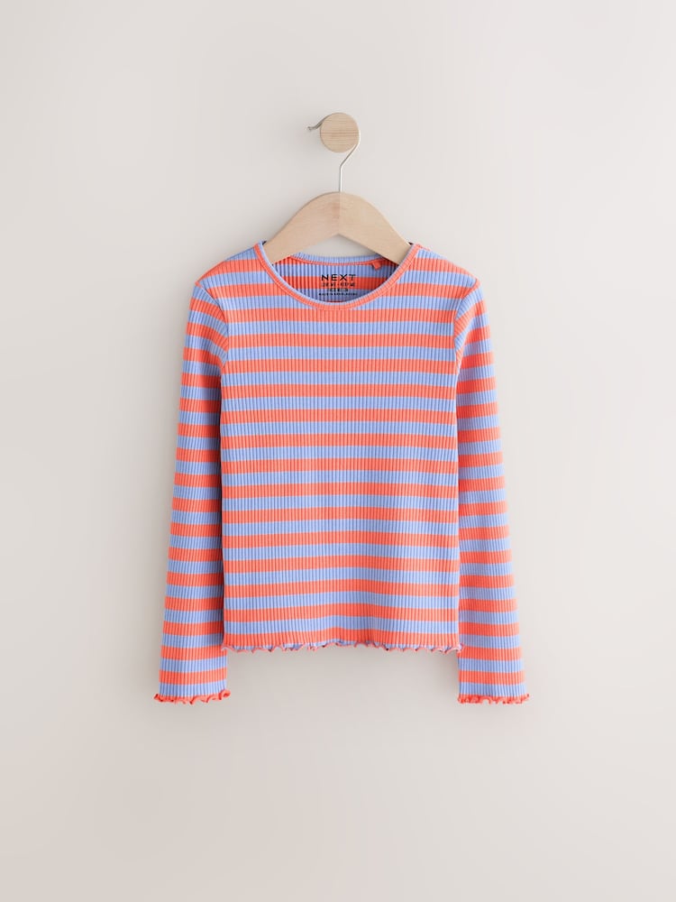 Orange/Purple Stripe Rib Long Sleeve T-Shirt (3mths-7yrs) - Image 4 of 7