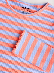 Orange/Purple Stripe Rib Long Sleeve T-Shirt (3mths-7yrs) - Image 6 of 7