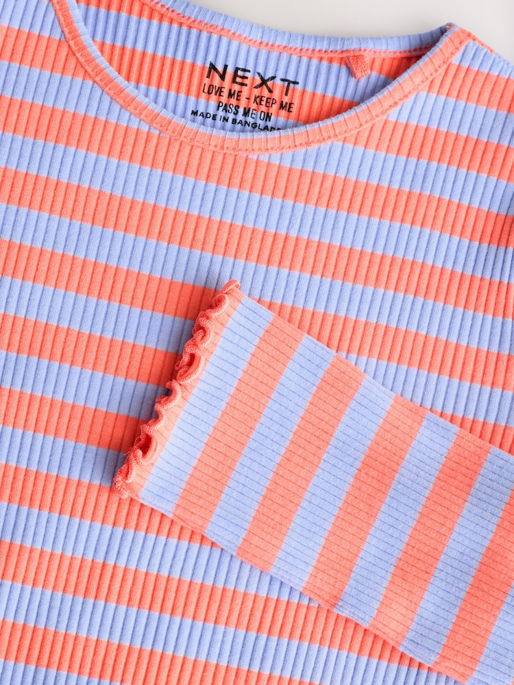 Orange/Purple Stripe Rib Long Sleeve T-Shirt (3mths-7yrs) - Image 6 of 7
