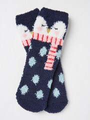 FatFace Navy Penguin Fluffy Socks - Image 1 of 2
