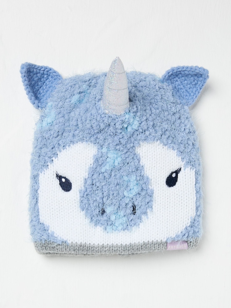 FatFace Blue Unicorn Beanie Hat - Image 1 of 2 FatFace Blue Unicorn Beanie Hat - Image 1 of 2