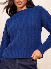Friends Like These Blue High Neck Cable Jumper - Image 1 of 4