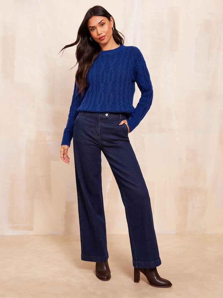 Friends Like These Blue High Neck Cable Jumper - Image 2 of 4