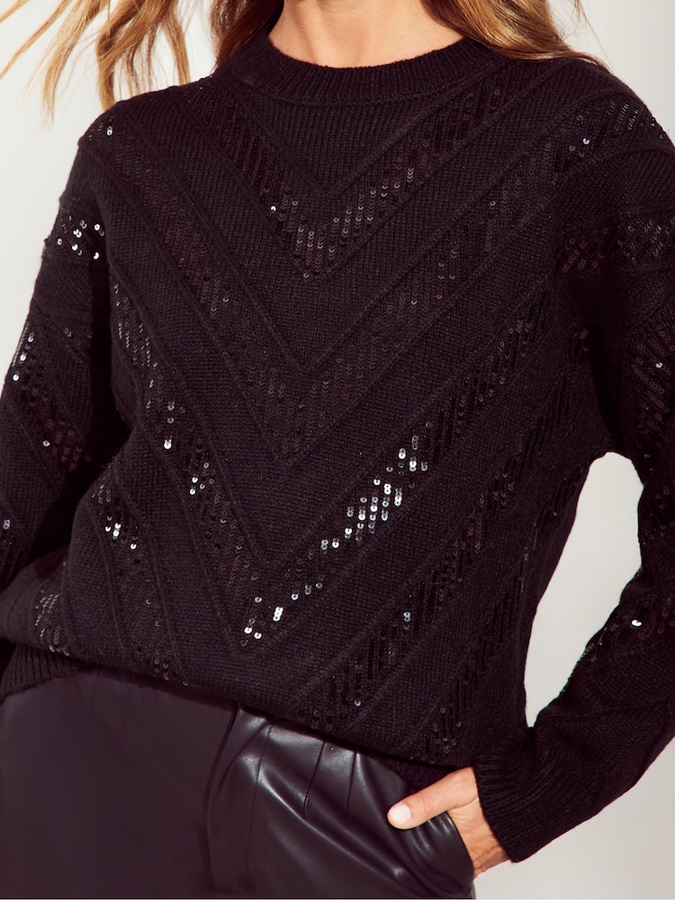 Friends Like These Black Chevron Sequin Jumper - Image 1 of 4