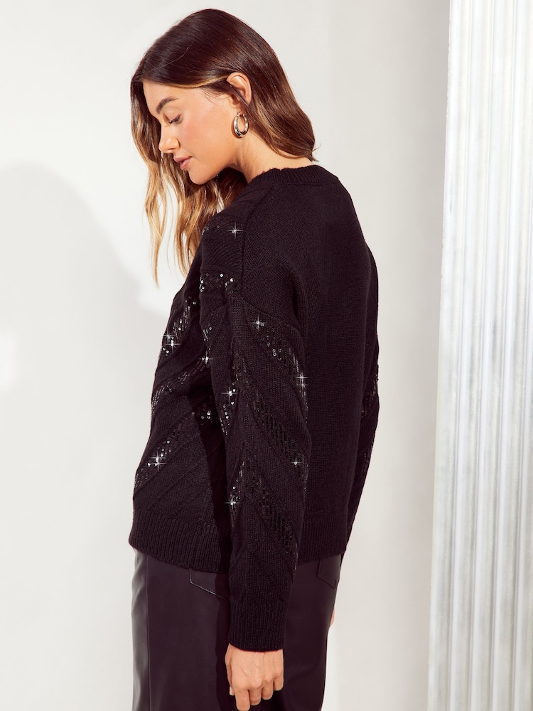 Friends Like These Black Chevron Sequin Jumper - Image 4 of 4