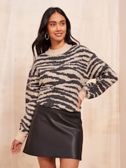 Friends Like These Cream Zebra Printed High Neck Jumper - Image 2 of 4