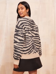 Friends Like These Cream Zebra Printed High Neck Jumper - Image 4 of 4