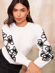 Friends Like These Cream Floral Sleeve Jumper - Image 1 of 4