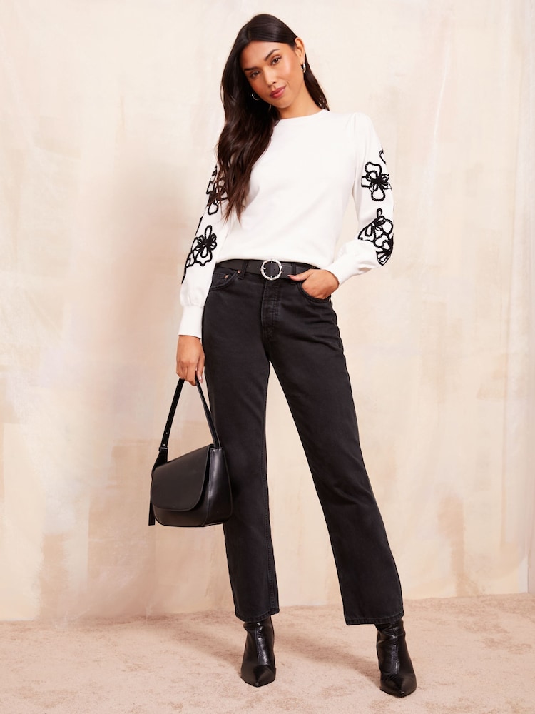 Friends Like These Cream Floral Sleeve Jumper - Image 2 of 4