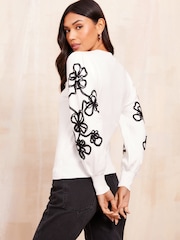 Friends Like These Cream Floral Sleeve Jumper - Image 4 of 4
