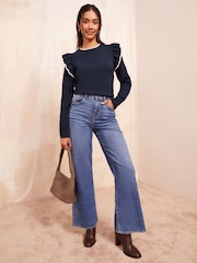 Friends Like These Navy Blue Ruffle Sleeve Jumper - Image 3 of 4