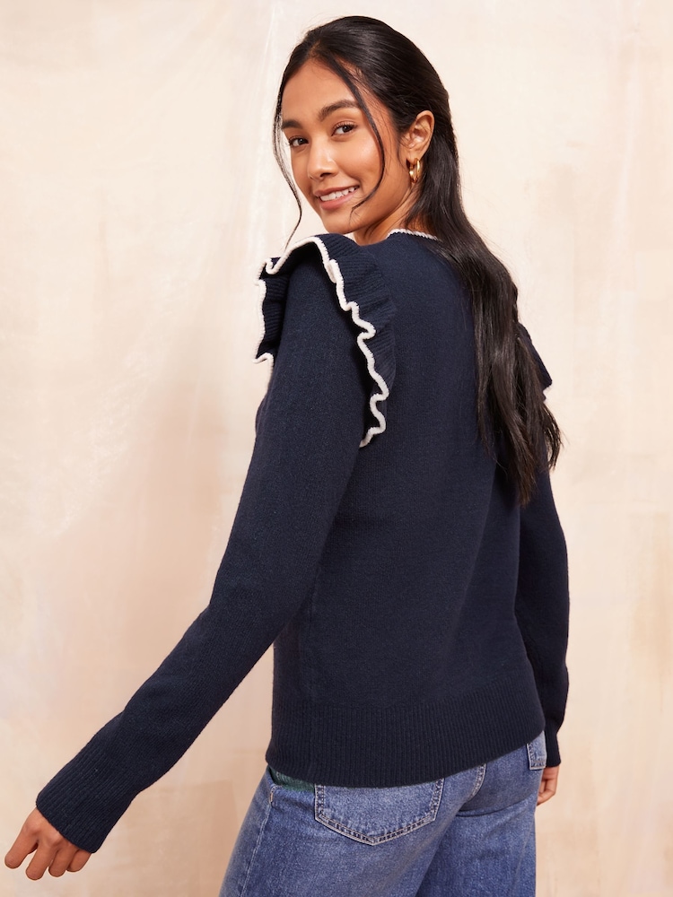 Friends Like These Navy Blue Ruffle Sleeve Jumper - Image 4 of 4 Friends Like These Navy Blue Ruffle Sleeve Jumper - Image 4 of 4