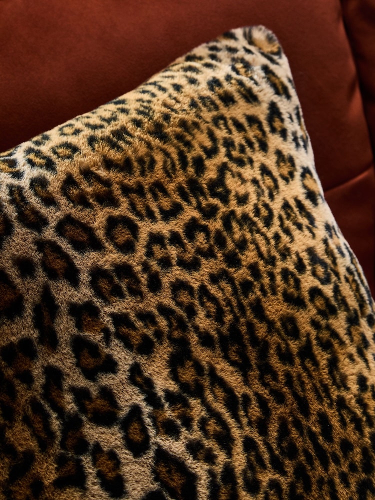 Black Faux Leopard Print Faux Fur Cushion - Image 2 of 5