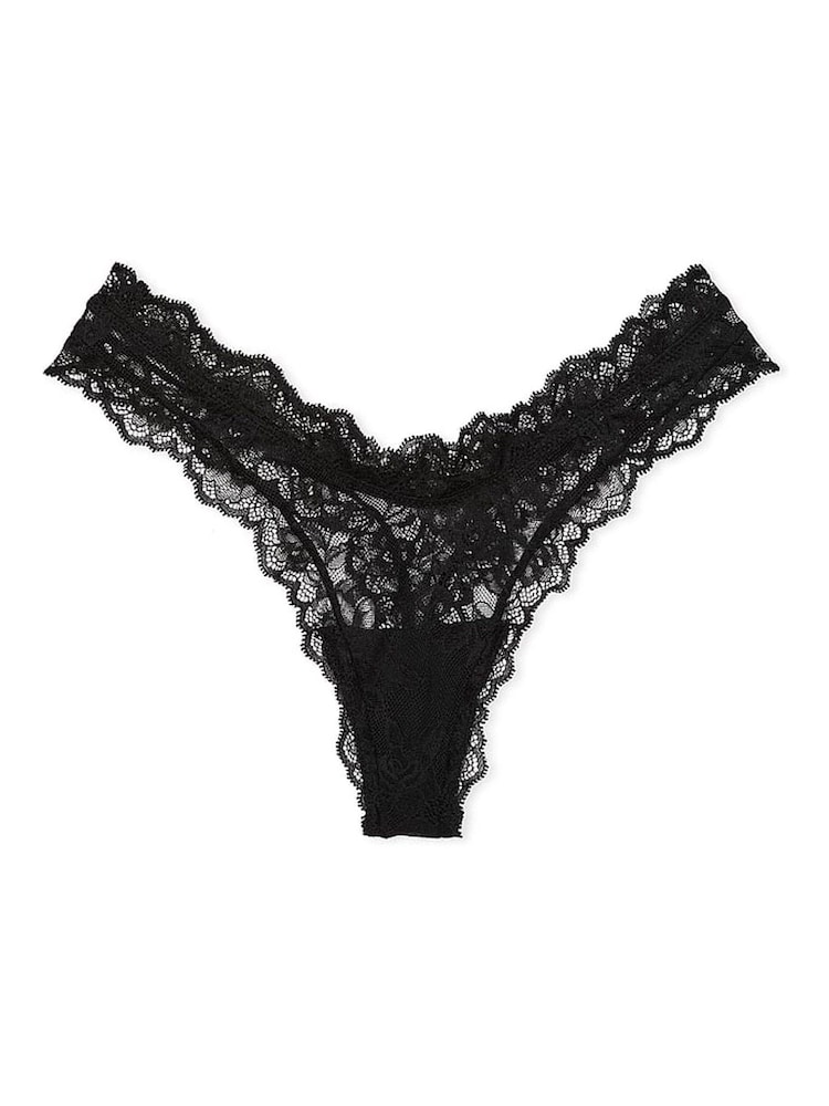 Victoria's Secret Black Thong Rose Lace Knickers - Image 3 of 3