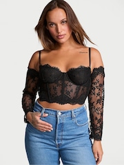 Victoria's Secret Black Lace Corset Top With Detachable Sleeves - Image 1 of 4