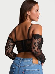Victoria's Secret Black Lace Corset Top With Detachable Sleeves - Image 2 of 4