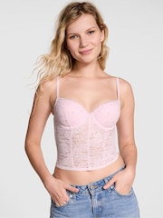 Victoria's Secret PINK Pink Tulip Diamante Lace Lightly Lined Balcony Corset Top - Image 1 of 1