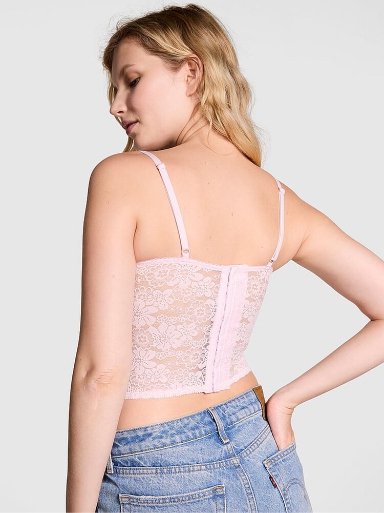 Victoria's Secret PINK Pink Tulip Diamante Lace Lightly Lined Balcony Corset Top - Image 2 of 3