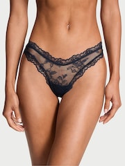 Victoria's Secret Dark Twilight Blue Thong Rose Lace Knickers - Image 1 of 4