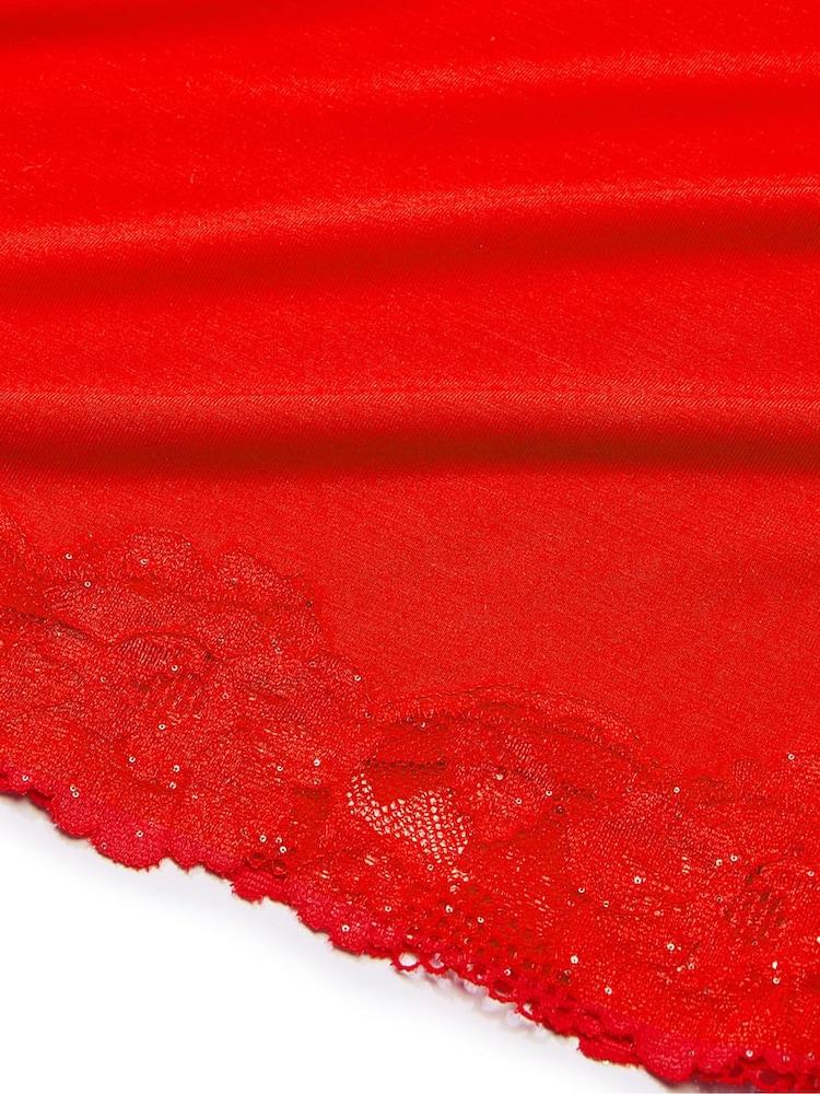 Victoria's Secret Lipstick Red Sequin Lace Modal Straight Neck Slip Dress - Image 2 of 2