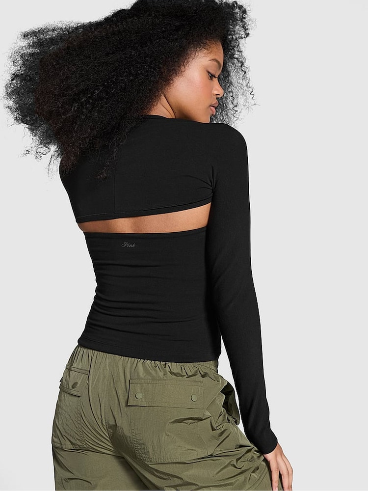 Victoria's Secret PINK Black Cotton Balero Long Sleeve T-Shirt - Image 2 of 3