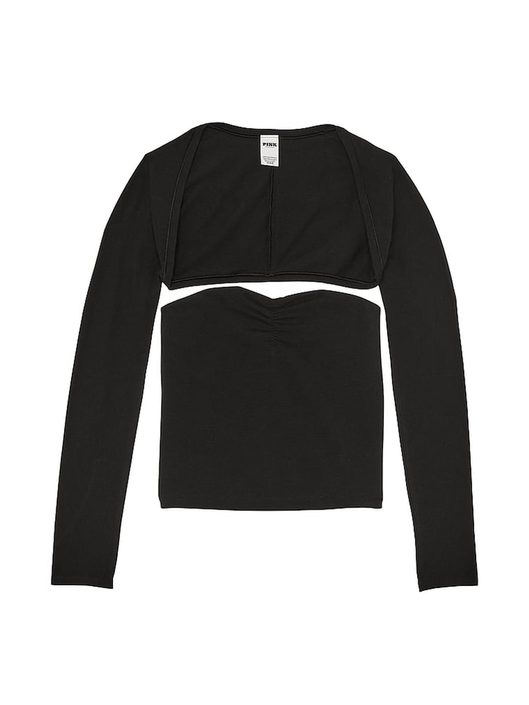 Victoria's Secret PINK Black Cotton Balero Long Sleeve T-Shirt - Image 3 of 3