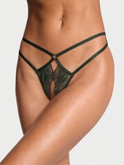 Victoria's Secret Botanical Green Rose Lace Crotchles Thong Knickers - Image 1 of 3