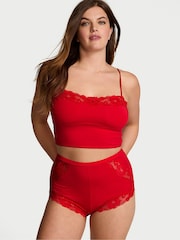 Victoria's Secret Lipstick Red Sequin Lace Straight Neck Modal Cami Set - Image 1 of 3