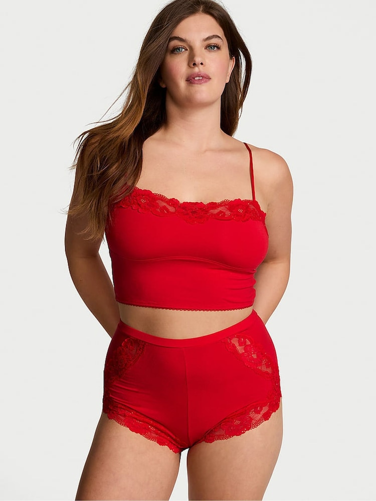 Victoria's Secret Lipstick Red Sequin Lace Straight Neck Modal Cami Set - Image 1 of 3