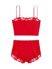 Victoria's Secret Lipstick Red Sequin Lace Straight Neck Modal Cami Set - Image 3 of 3