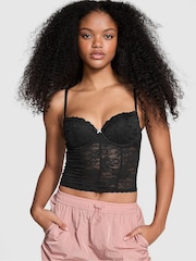 Victoria's Secret PINK Black Lace Lightly Lined Balcony Corset Top - Image 1 of 3