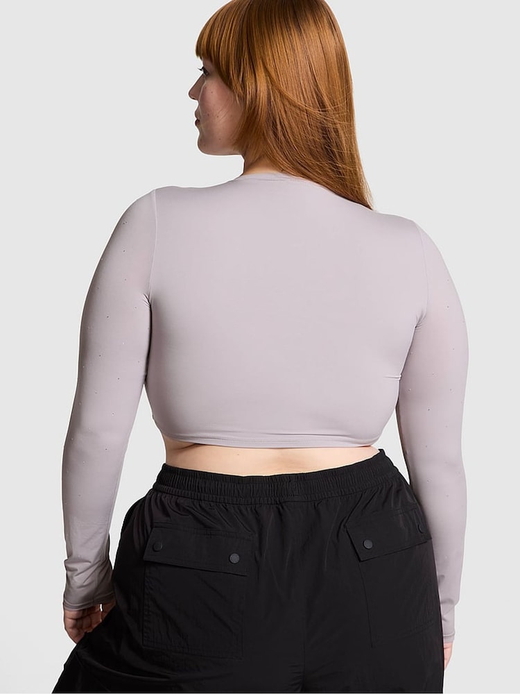 Victoria's Secret PINK Dusty Purple Diamanate Long Sleeve Soft Stretch Cropped T-Shirt - Image 2 of 3