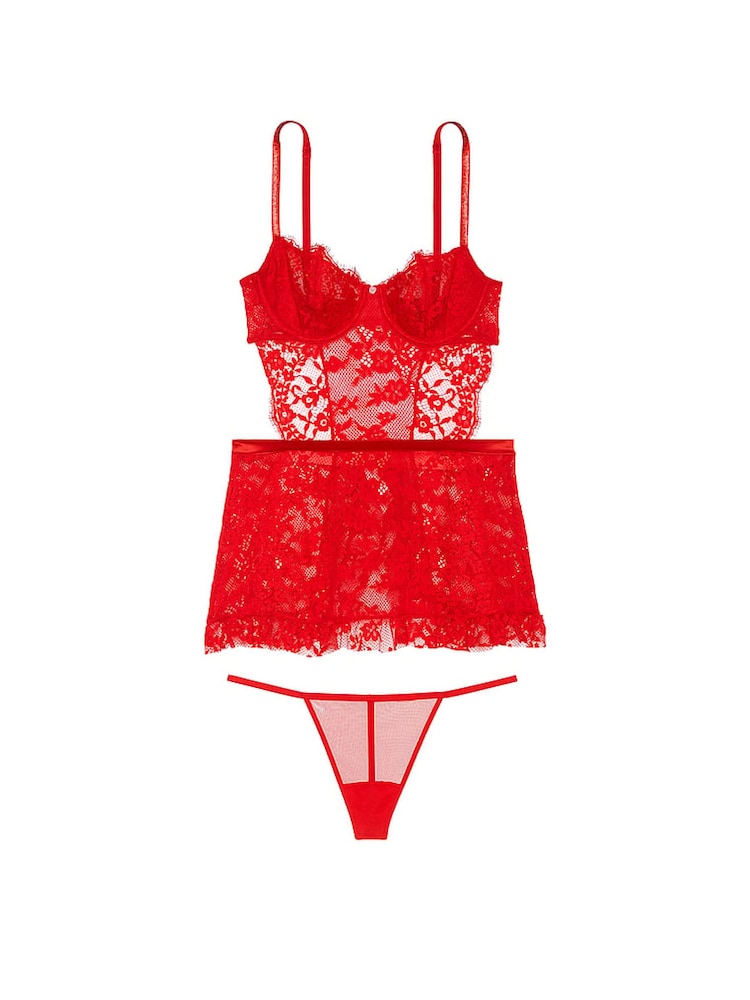 Victoria's Secret Vermillion Red Twinkle Lace Apron Babydoll - Image 3 of 5