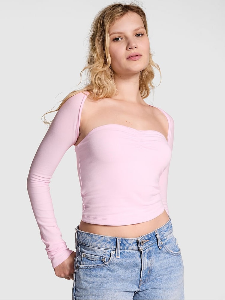 Victoria's Secret PINK Pink Tulip Cotton Balero Long Sleeve T-Shirt - Image 1 of 3 Victoria's Secret PINK Pink Tulip Cotton Balero Long Sleeve T-Shirt - Image 1 of 3