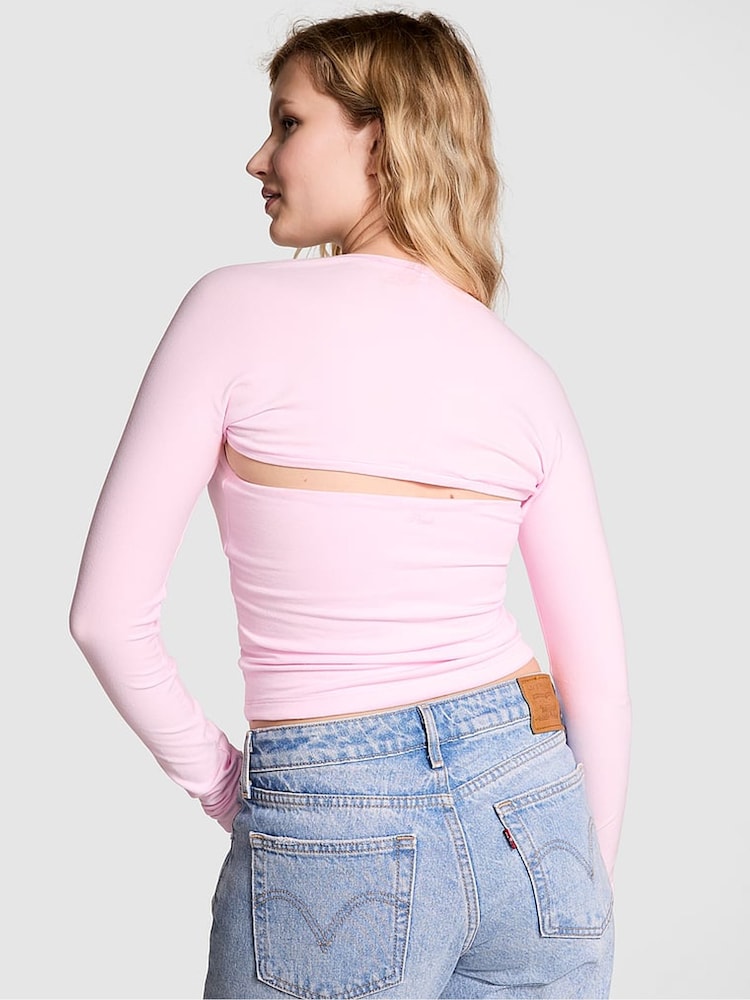 Victoria's Secret PINK Pink Tulip Cotton Balero Long Sleeve T-Shirt - Image 2 of 3 Victoria's Secret PINK Pink Tulip Cotton Balero Long Sleeve T-Shirt - Image 2 of 3