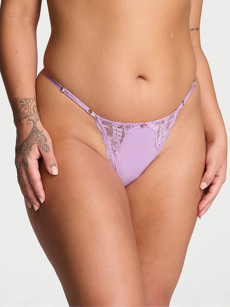 Victoria's Secret Silky Lilac Purple Lace Trim G String Knickers - Image 1 of 3
