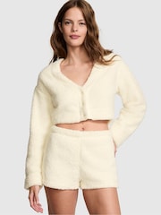 Victoria's Secret PINK Creamer White Cosy Knit Cropped Cardigan Pyjama Top - Image 1 of 3