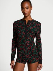 Victoria's Secret Black Tossed Logo Thermal Short Pyjama Set - Image 1 of 4