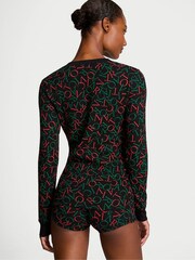 Victoria's Secret Black Tossed Logo Thermal Short Pyjama Set - Image 2 of 4