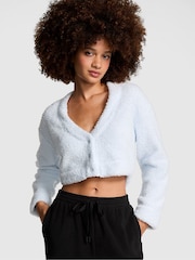 Victoria's Secret PINK Hydrangea Blue Cosy Knit Cropped Cardigan Pyjama Top - Image 1 of 3