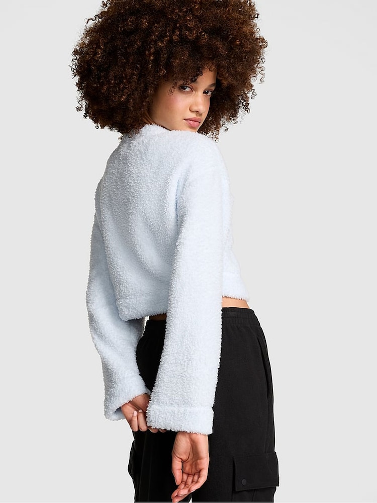 Victoria's Secret PINK Hydrangea Blue Cosy Knit Cropped Cardigan Pyjama Top - Image 2 of 3