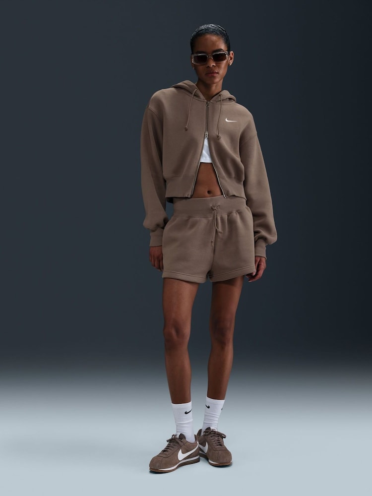 Nike Brown Sportswear Phoenix Fleece High-Waisted Loose Shorts - Image 2 of 6